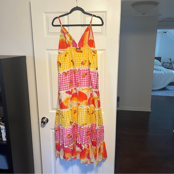 Farm Rio Mixed Picnic Cashew Dress Women's S Maxi Colorful Adjustable Halter - Picture 8 of 13